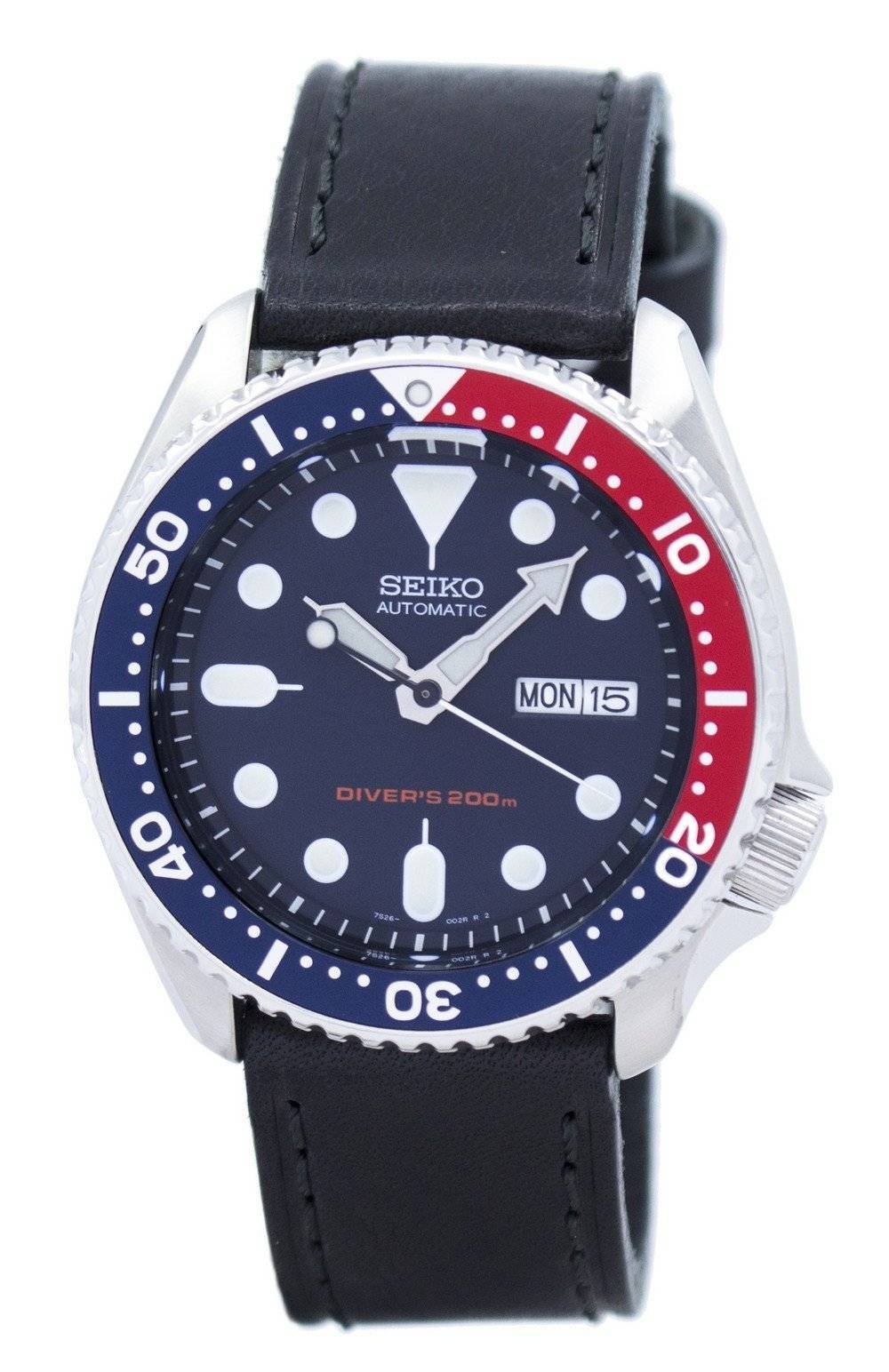 Seiko Automatik Taucher Black Leather SKX009K1-var-LS8 200M Herrenuhr