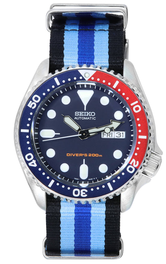 Seiko Blaues Zifferblatt Automatik Taucher SKX009K1-var-NATO20 200M Herrenuhr