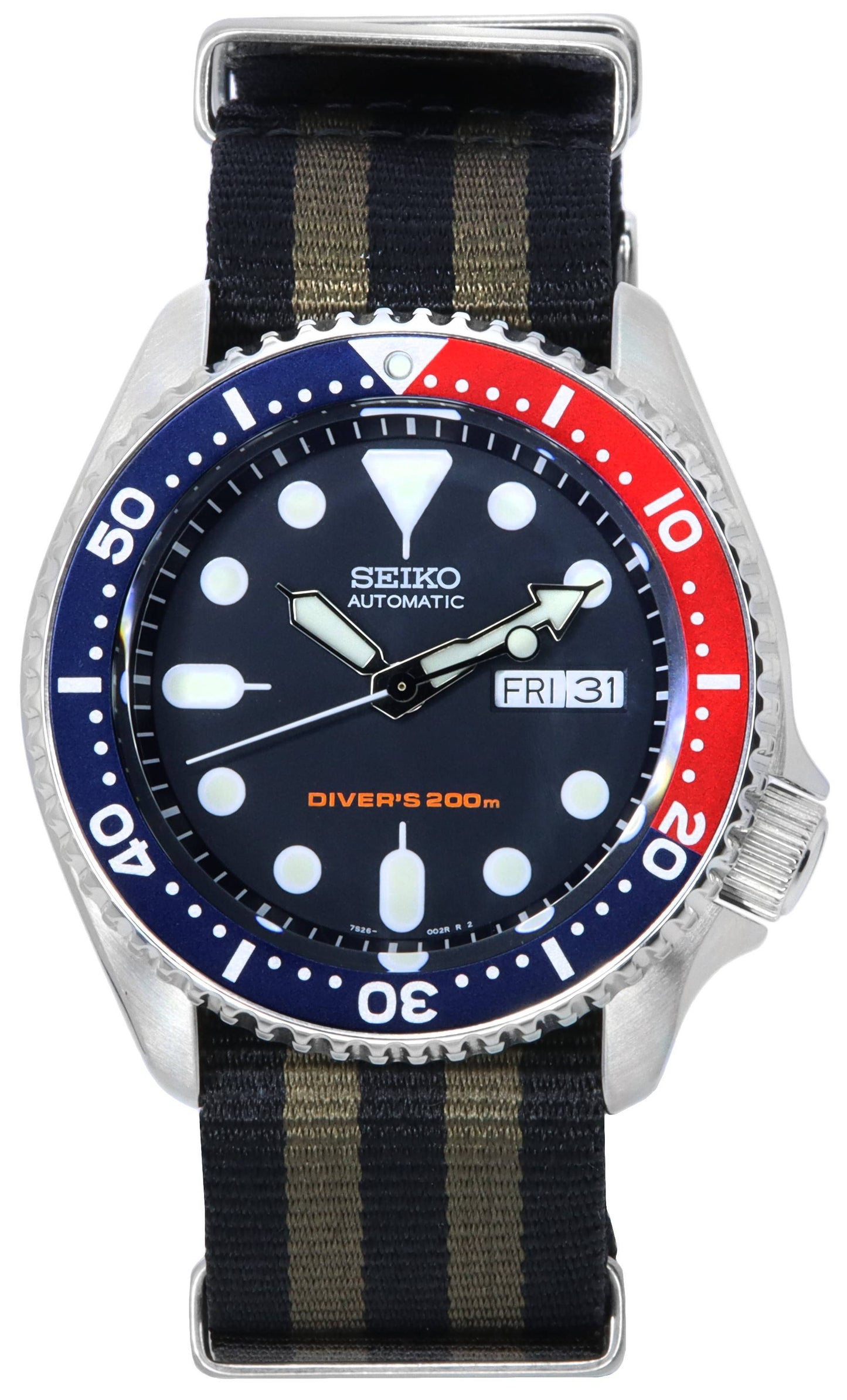 Seiko Blaues Zifferblatt Automatik Taucher SKX009K1-var-NATO21 200M Herrenuhr