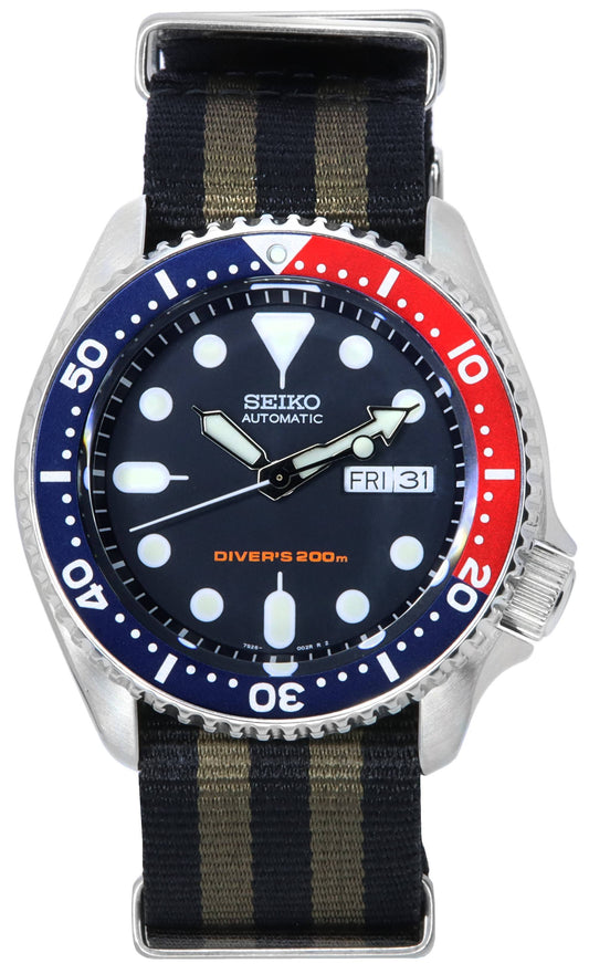 Seiko Blaues Zifferblatt Automatik Taucher SKX009K1-var-NATO21 200M Herrenuhr
