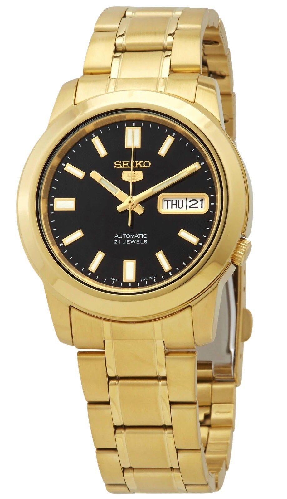 Seiko 5 Goldfarben Edelstahl Schwarzes Zifferblatt 21 Jewels Automatik SNKK22K1 Herrenuhr
