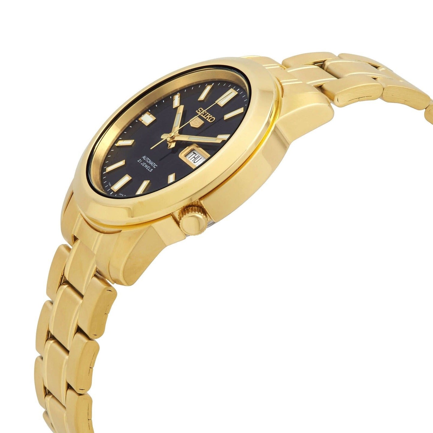 Seiko 5 Goldfarben Edelstahl Schwarzes Zifferblatt 21 Jewels Automatik SNKK22K1 Herrenuhr