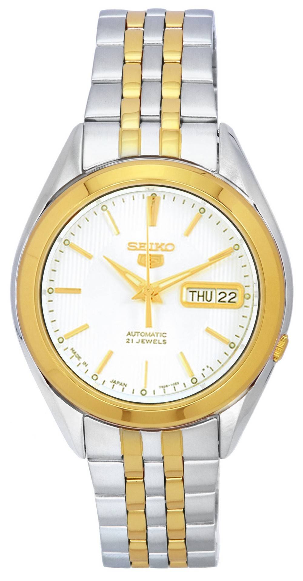 Seiko 5 Two Tone Edelstahl White Dial Automatik SNKL24 SNKL24J1 SNKL24J Herrenuhr