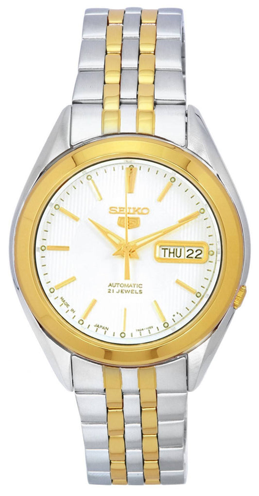 Seiko 5 Two Tone Edelstahl White Dial Automatik SNKL24 SNKL24J1 SNKL24J Herrenuhr