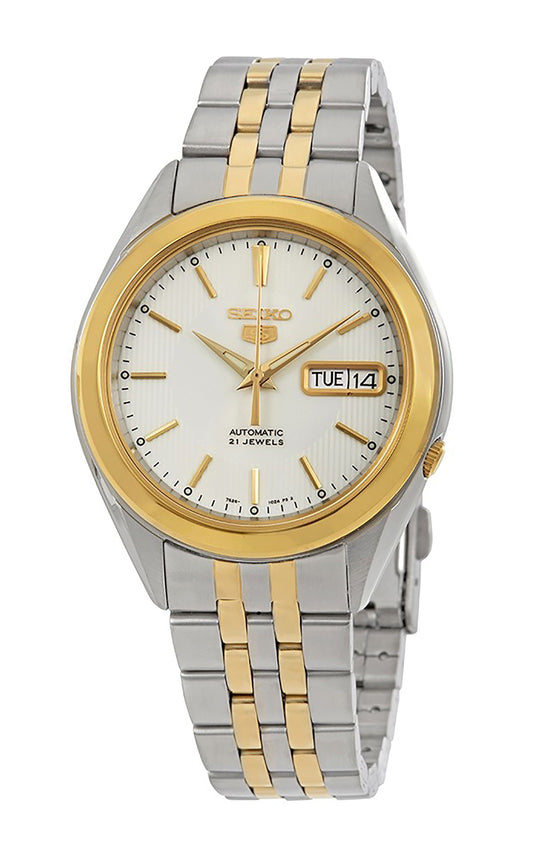 Seiko 5 Two Tone Edelstahl White Dial 21 Jewels Automatik SNKL24K1 Herrenuhr