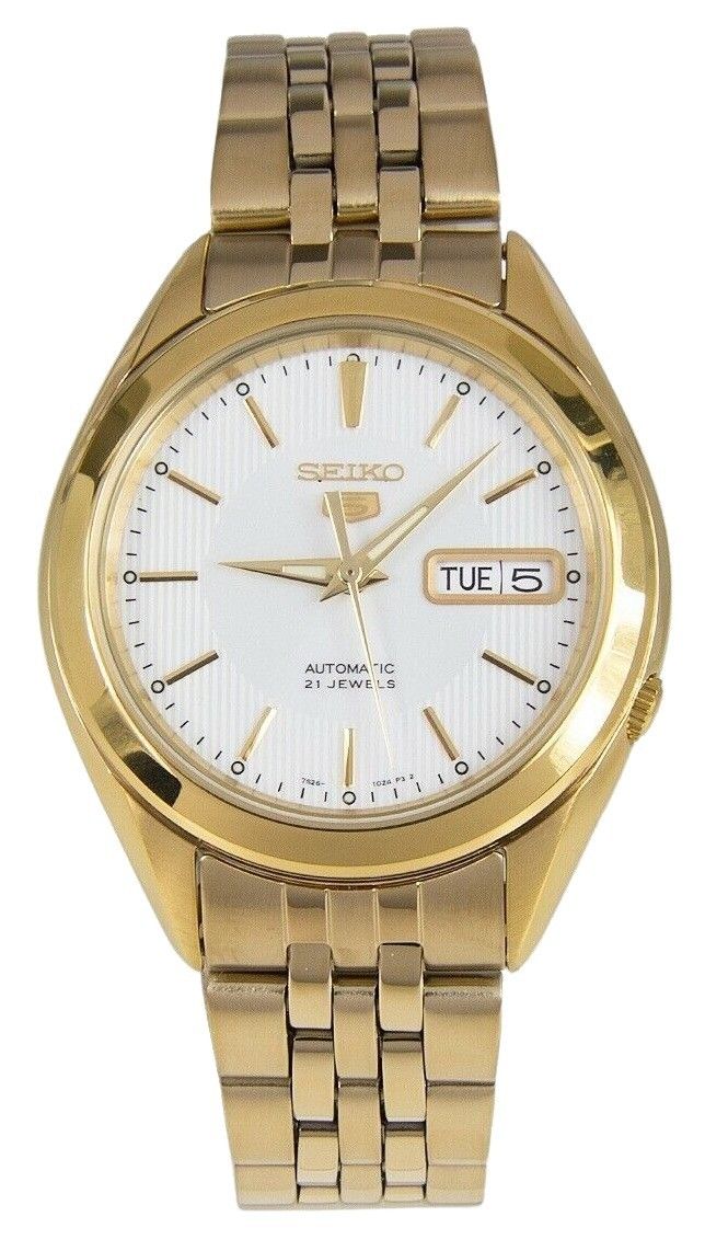 Seiko 5 Goldfarben Edelstahl White Dial 21 Jewels Automatik SNKL26K1 Herrenuhr