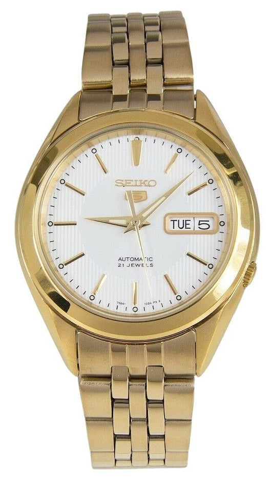 Seiko 5 Goldfarben Edelstahl White Dial 21 Jewels Automatik SNKL26K1 Herrenuhr
