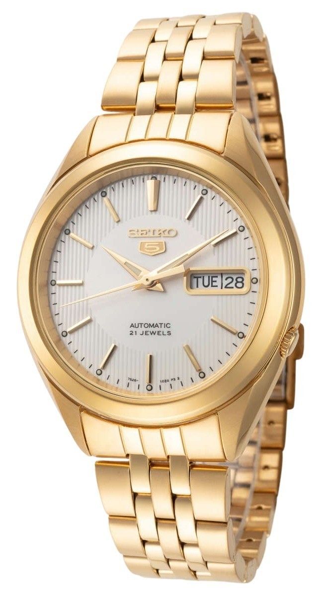 Seiko 5 Goldfarben Edelstahl White Dial 21 Jewels Automatik SNKL26K1 Herrenuhr