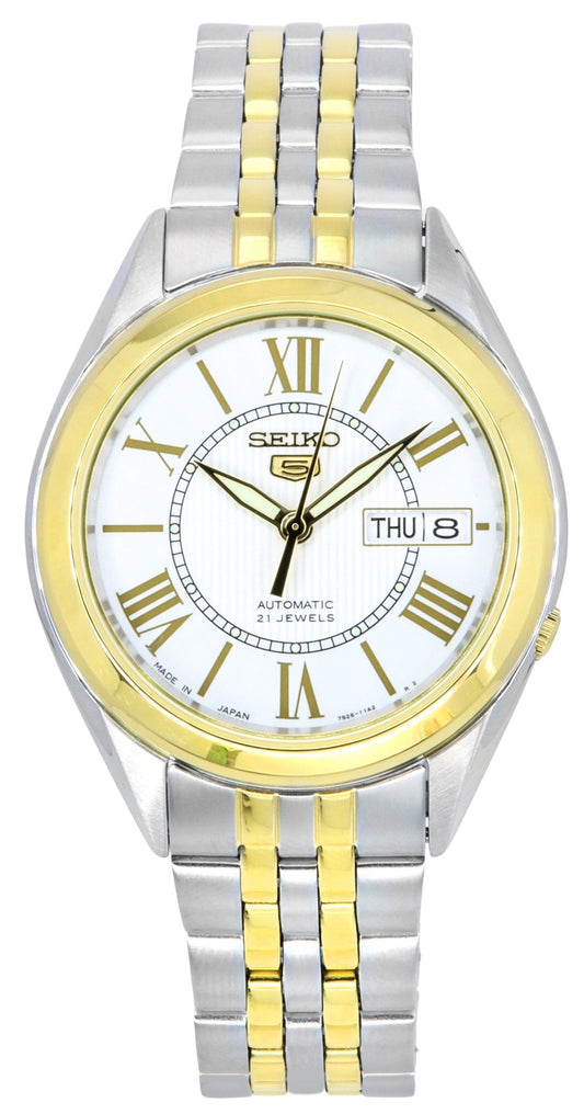 Seiko 5 Two Tone Edelstahl Silberfarbenes Zifferblatt 21 Jewels Automatik SNKL36J1 Herrenuhr