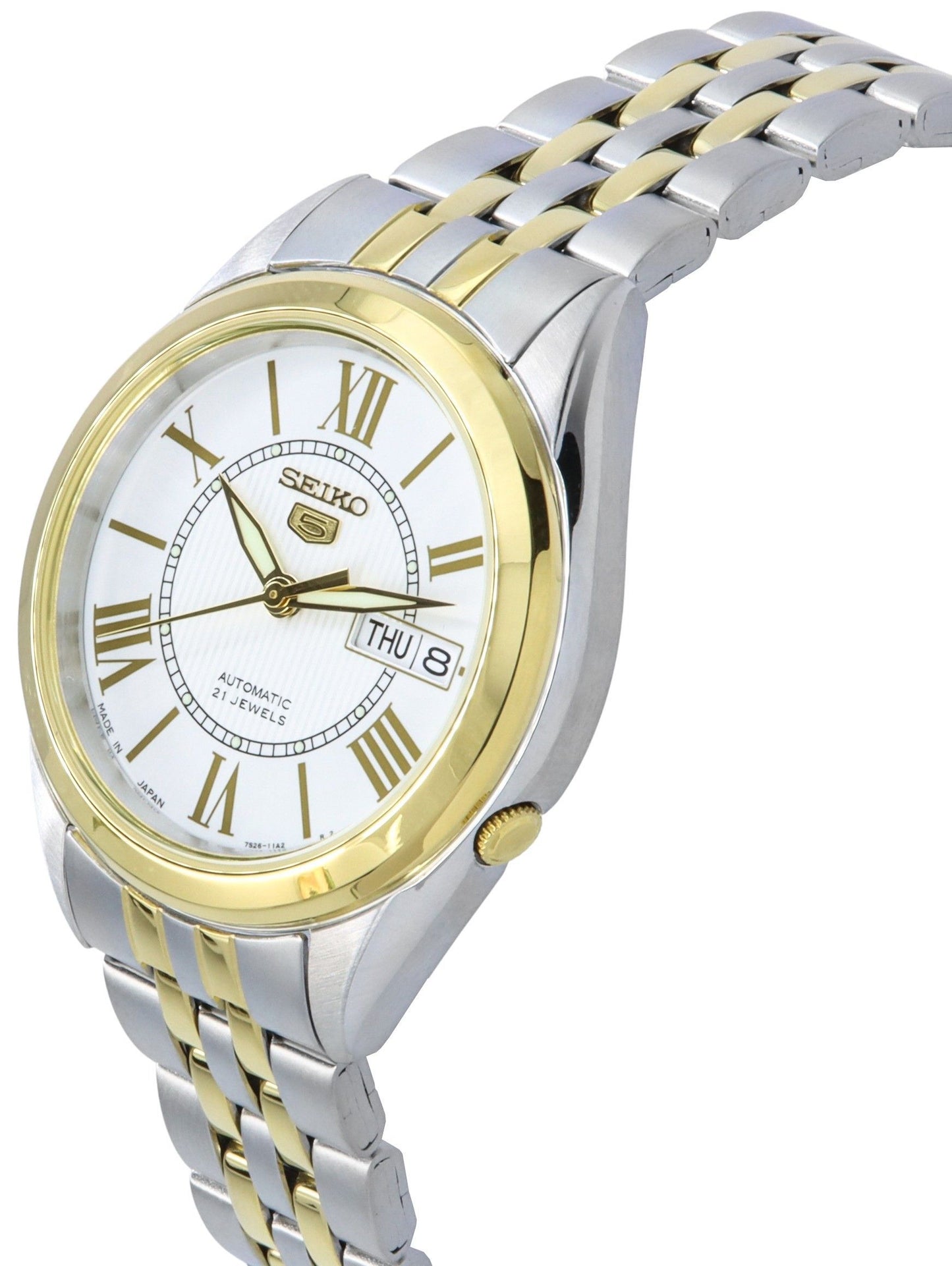 Seiko 5 Two Tone Edelstahl Silberfarbenes Zifferblatt 21 Jewels Automatik SNKL36J1 Herrenuhr