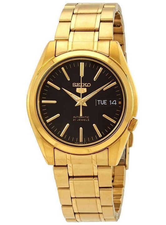Seiko 5 Sports Goldfarben Edelstahl Schwarzes Zifferblatt 21 Jewels Automatik SNKL50K1 Herrenuhr