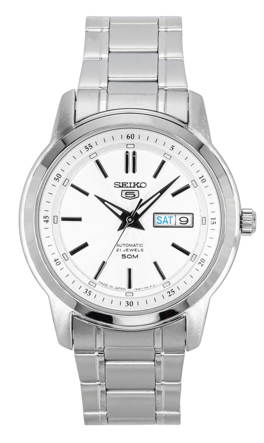 Seiko 5 Edelstahl Silberfarbenes Zifferblatt 21 Jewels Automatik SNKM83J1 Herrenuhr