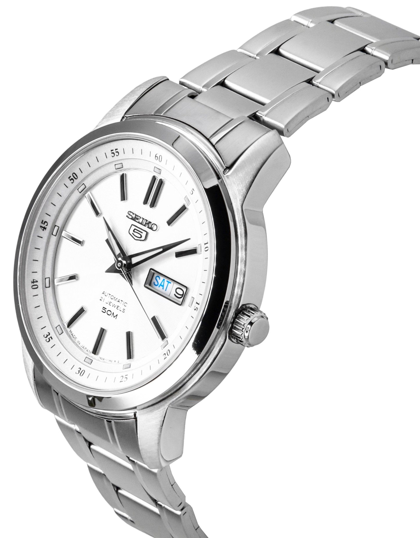 Seiko 5 Edelstahl Silberfarbenes Zifferblatt 21 Jewels Automatik SNKM83J1 Herrenuhr
