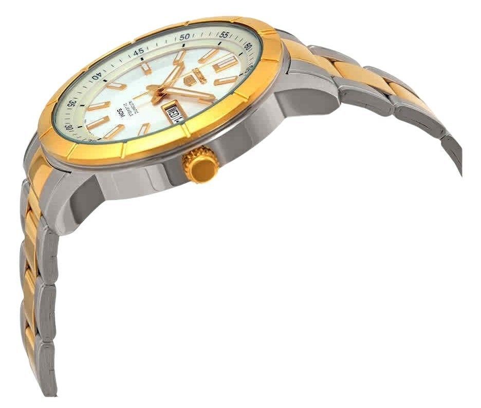 Seiko 5 Two Tone Edelstahl Silberfarbenes Zifferblatt 21 Jewels Automatik SNKN58K1 Herrenuhr