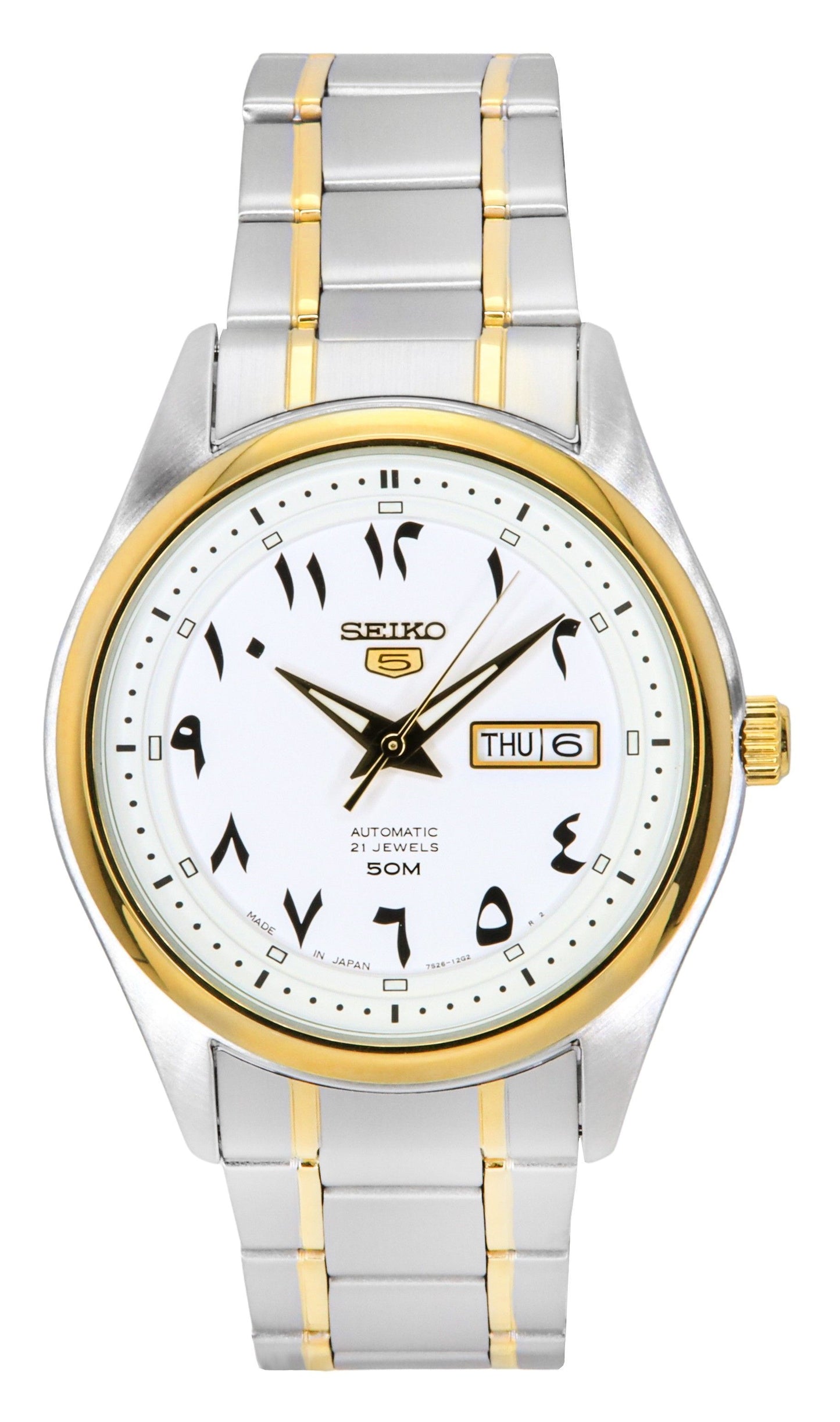 Seiko 5 Two Tone Edelstahl White Arabic Dial Automatik SNKP22 SNKP22J1 SNKP22J Herrenuhr