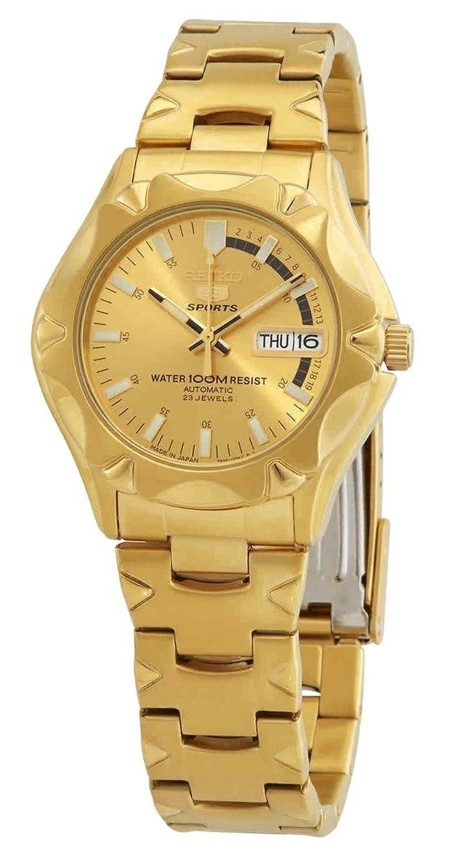 Seiko 5 Sports Goldfarben Edelstahl Gold Dial 23 Jewels Automatik SNZ450J1 100M Herrenuhr
