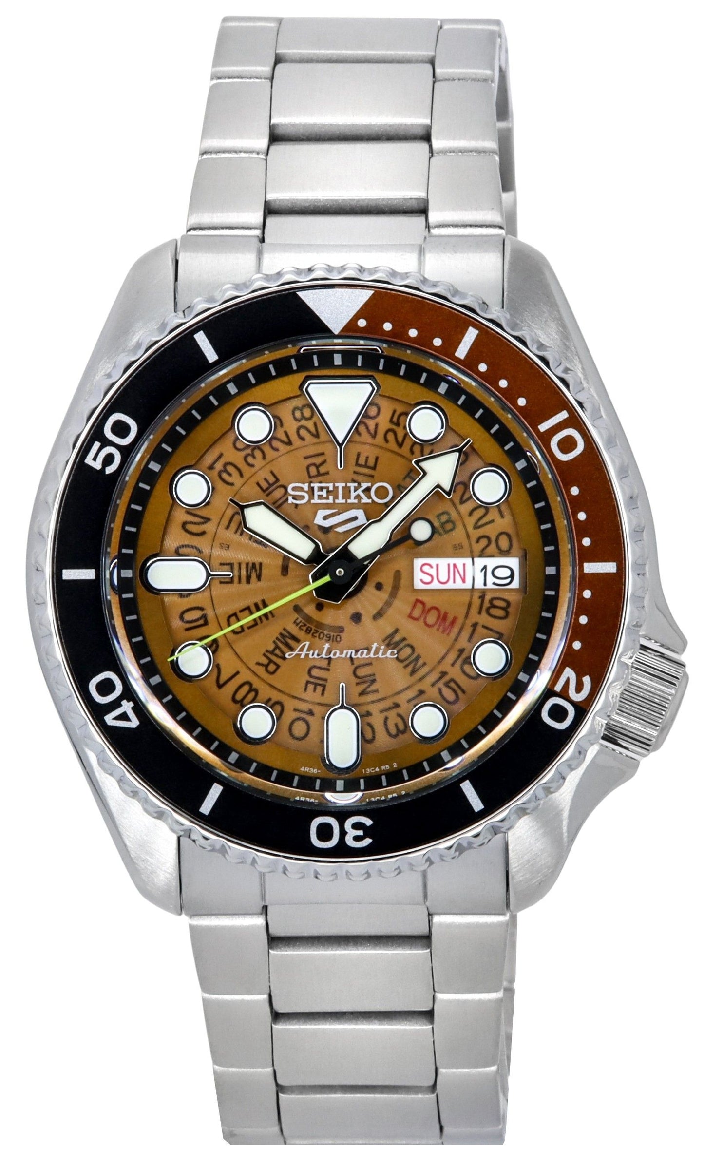 Seiko 5 Sports SKX Style Edelstahl Transparent Orange Dial Automatik SRPJ47K1 100M Herrenuhr