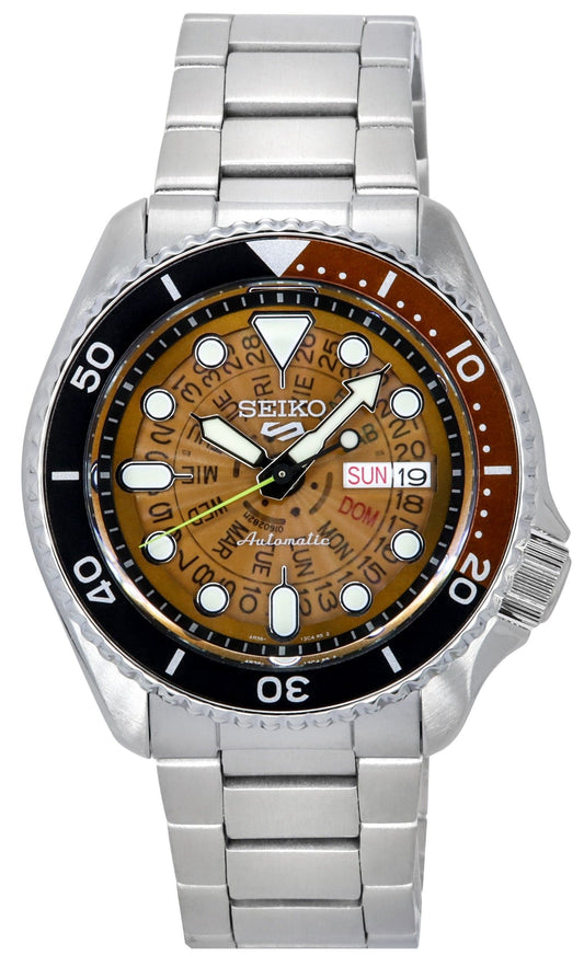 Seiko 5 Sports SKX Style Edelstahl Transparent Orange Dial Automatik SRPJ47K1 100M Herrenuhr