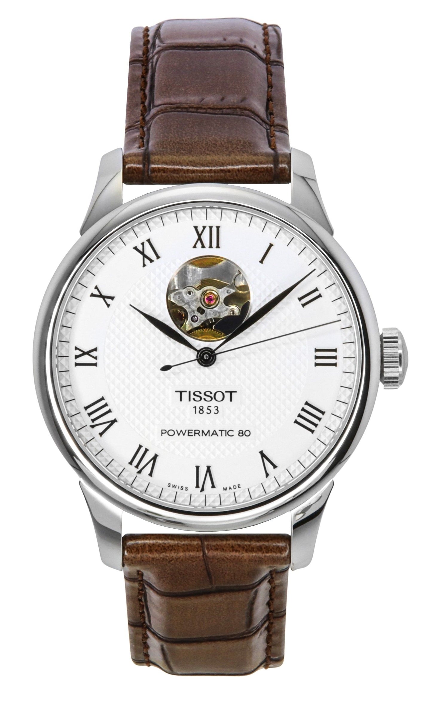 Tissot Le Locle Powermatic 80 Lederarmband Open Heart Silberfarbenes Zifferblatt Automatik T006.407.16.033.01 Herrenuhr