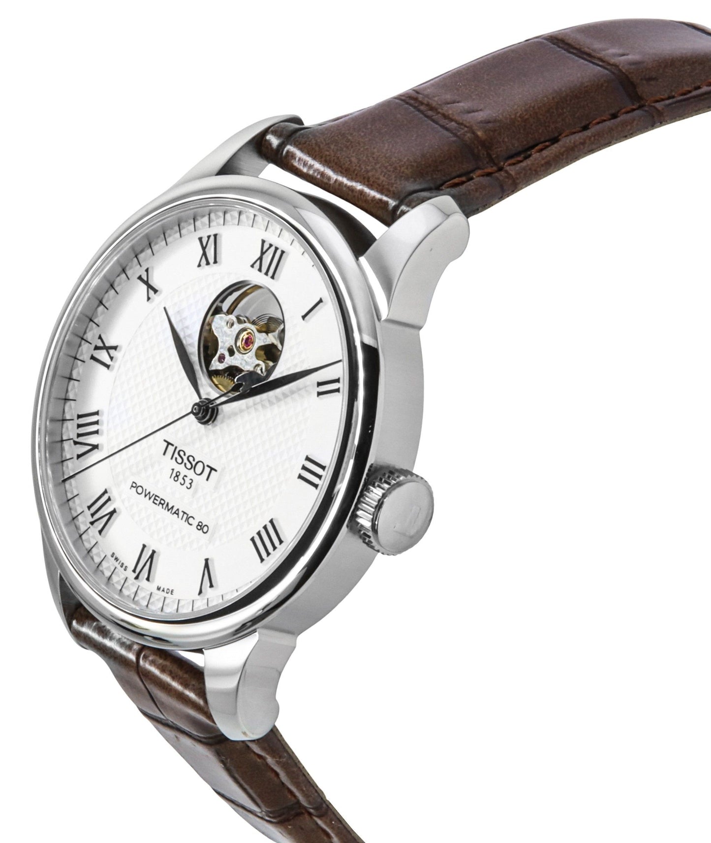 Tissot Le Locle Powermatic 80 Lederarmband Open Heart Silberfarbenes Zifferblatt Automatik T006.407.16.033.01 Herrenuhr