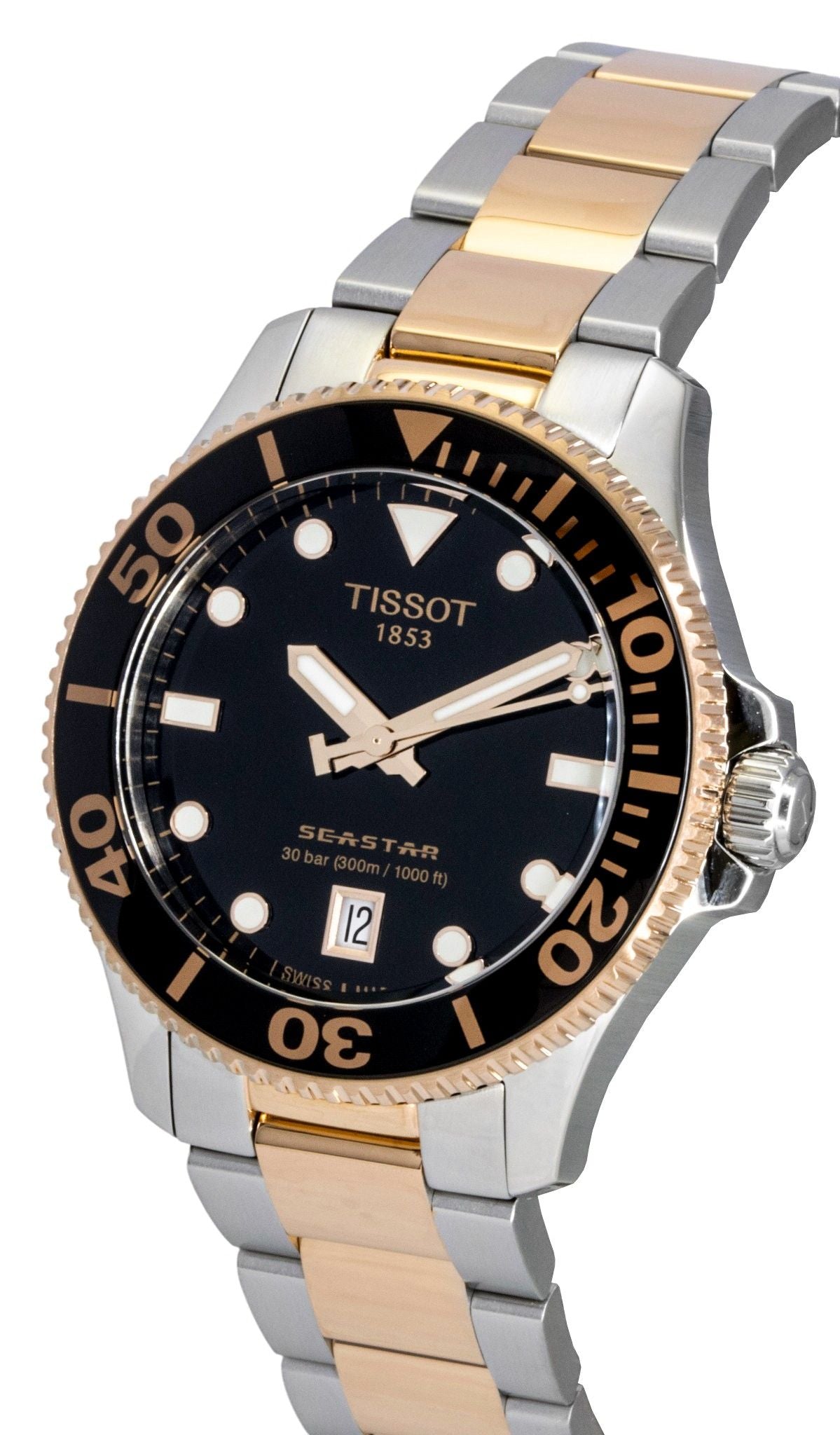 Tissot Seastar 1000 Goldfarben Edelstahl Schwarzes Zifferblatt Quarz Taucher T120.210.22.051.01 300M Herrenuhr