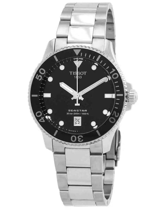 Tissot T-Sport Seastar 1000 Edelstahl Schwarzes Zifferblatt Quarz Taucher T120.410.11.051.00 300M Herrenuhr