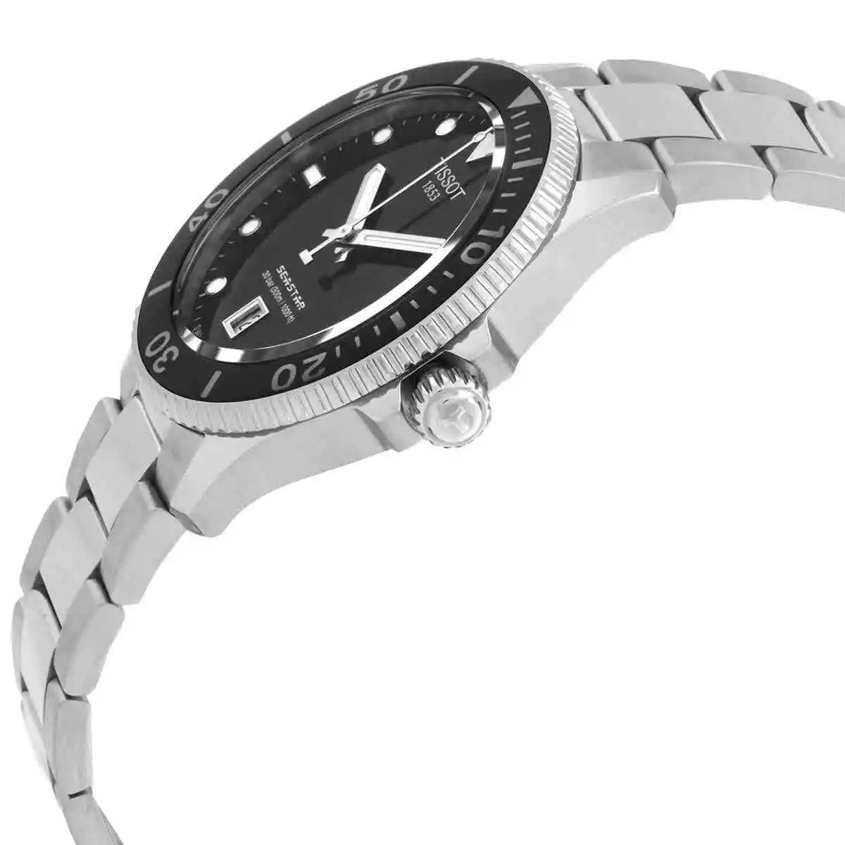 Tissot T-Sport Seastar 1000 Edelstahl Schwarzes Zifferblatt Quarz Taucher T120.410.11.051.00 300M Herrenuhr