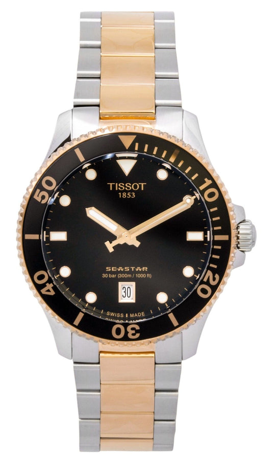 Tissot SeaStar 1000 Two Tone Edelstahl Schwarzes Zifferblatt Quarz Taucher T120.410.22.051.01 300M Herrenuhr