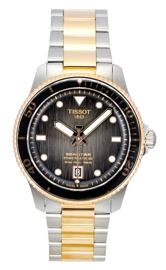 Tissot SeaStar 1000 Two Tone Edelstahl Schwarzes Zifferblatt Automatik Taucher T120.807.22.051.01 300M Herrenuhr