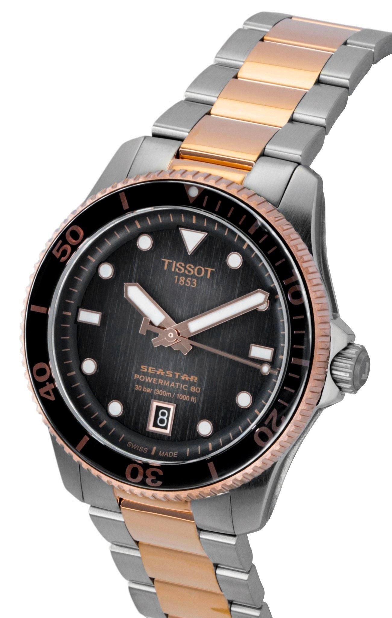 Tissot SeaStar 1000 Two Tone Edelstahl Schwarzes Zifferblatt Automatik Taucher T120.807.22.051.01 300M Herrenuhr