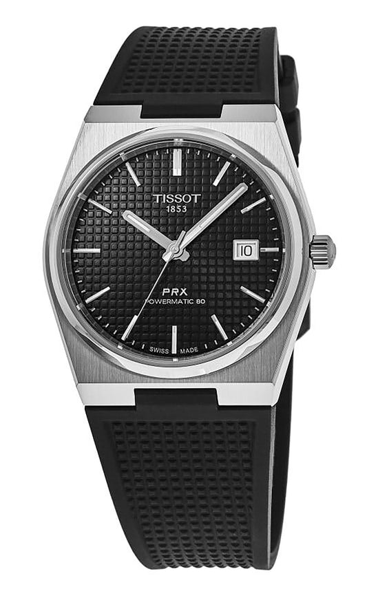 Tissot T-Classic PRX Powermatic 80 Rubber Strap Schwarzes Zifferblatt Automatik T137.407.17.051.00 100M Herrenuhr