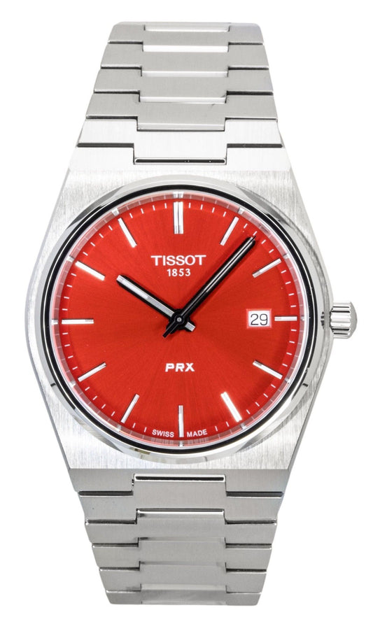 Tissot PRX Edelstahl Red Dial Quarz T137.410.11.421.00 100M Herrenuhr
