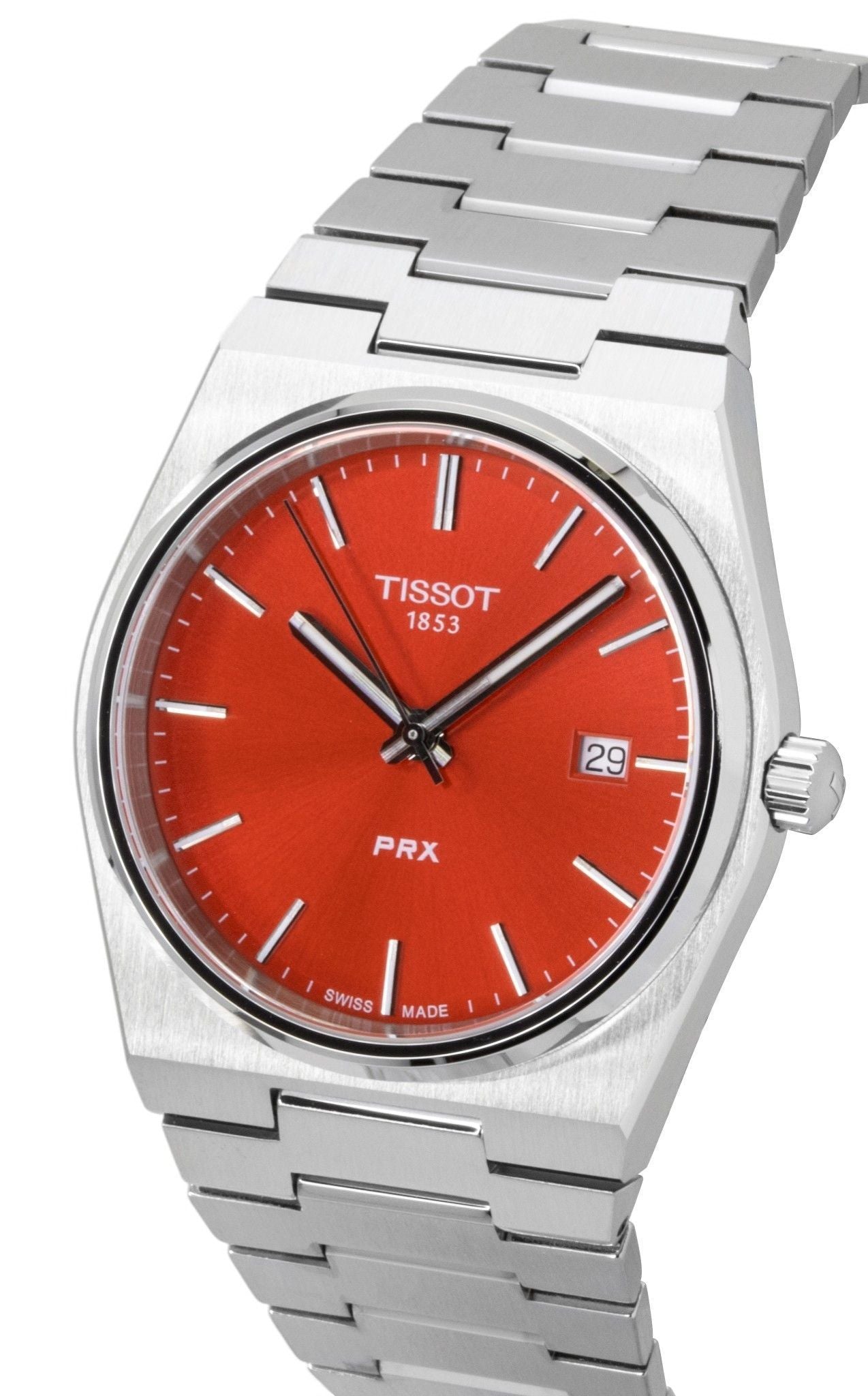 Tissot PRX Edelstahl Red Dial Quarz T137.410.11.421.00 100M Herrenuhr