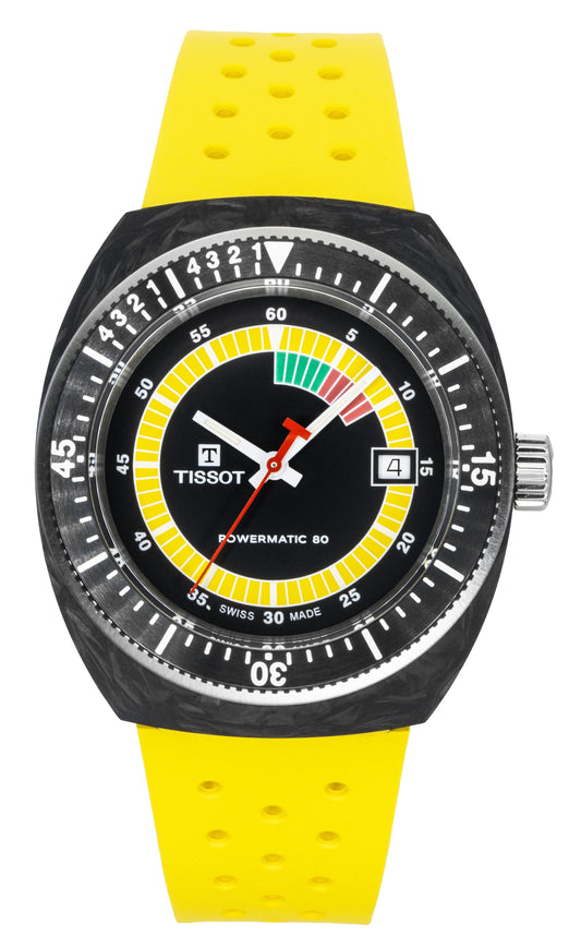 Tissot Sideral S Synthetic Strap Schwarzes Zifferblatt Automatik Taucher T145.407.97.057.00 300M Herrenuhr