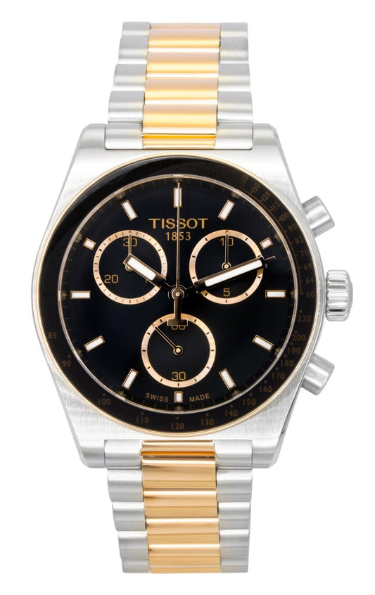 Tissot PR516 Chronograph Two Tone Edelstahl Schwarzes Zifferblatt Quarz T149.417.22.051.01 100M Herrenuhr