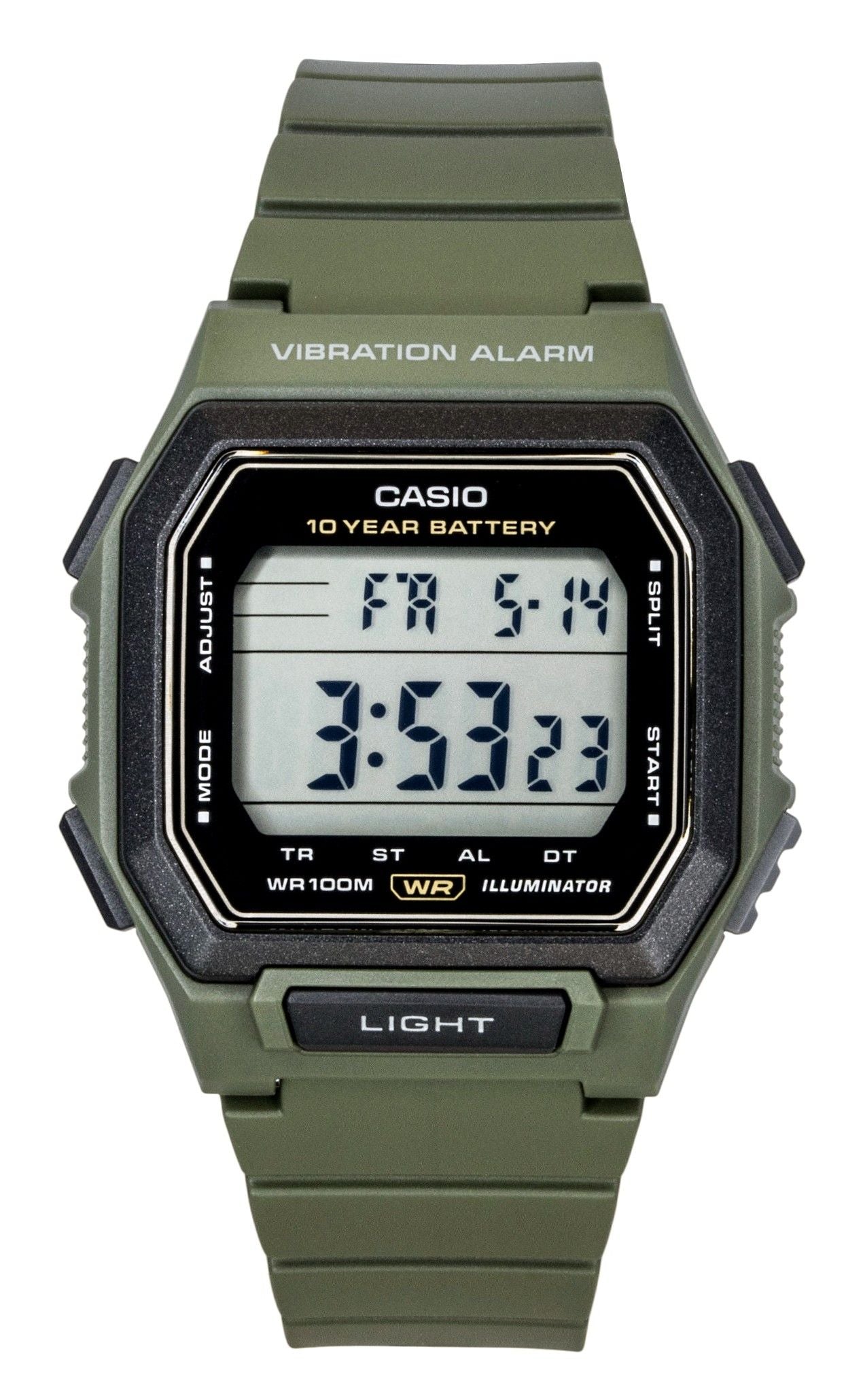 Casio Digital Resin Strap Schwarzes Zifferblatt Quarz W-738H-3AV 100M Herrenuhr