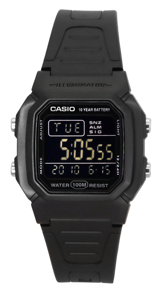 Casio Digital Black Dual Time Resin Strap Quarz W-800H-1BV 100M Herrenuhr