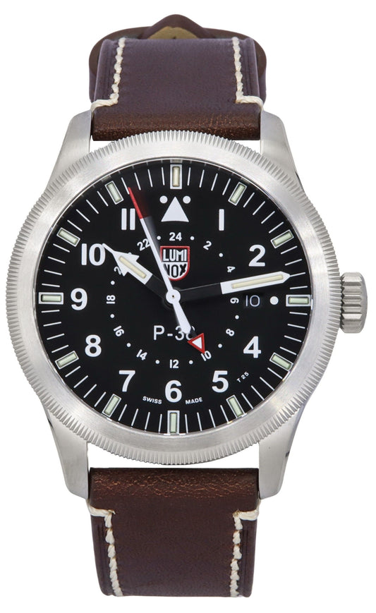 Luminox Air Pilot P-38 Lightning GMT Lederarmband Schwarzes Zifferblatt Swiss Quarz XA.9521 100M Herrenuhr