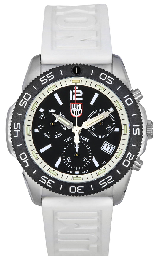 Luminox Pacific Diver Chronograph White Rubber Strap Schwarzes Zifferblatt Swiss Quarz Taucher XS.3141 200M Herrenuhr