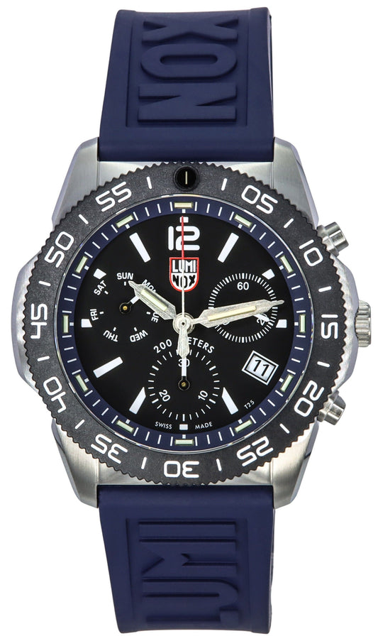 Luminox Pacific Diver Chronograph Navy Rubber Strap Schwarzes Zifferblatt Swiss Quarz Taucher XS.3143 200M Herrenuhr