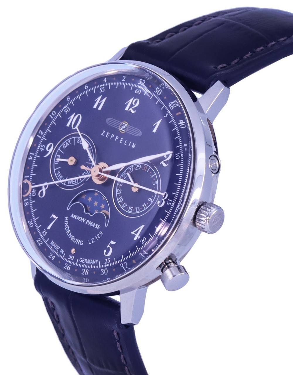 Zeppelin LZ129 Hindenburg Moonphase Blaues Zifferblatt Quarz 7037-3 70373 Damenuhr