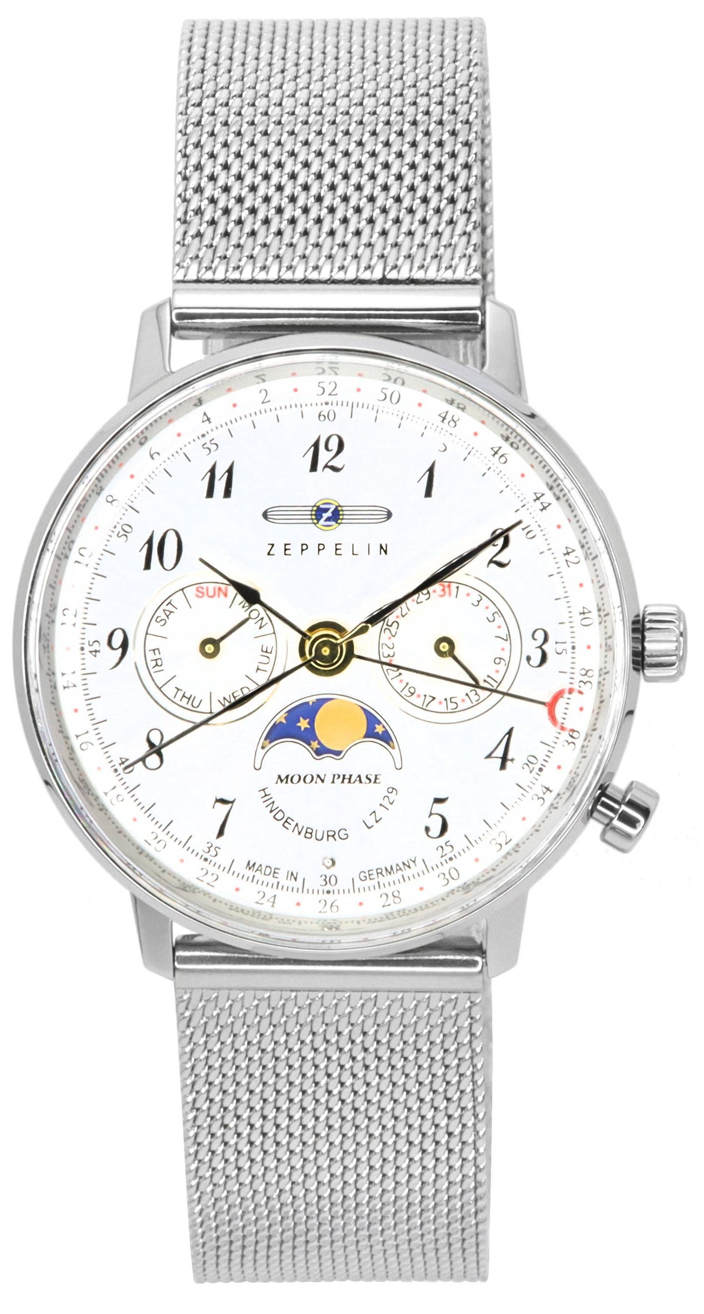 Zeppelin LZ129 Hindenburg Moonphase Silberfarbenes Zifferblatt Quarz 7037M1 Damenuhr