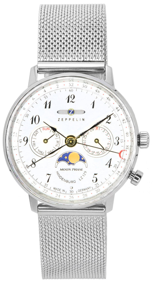 Zeppelin LZ129 Hindenburg Moonphase Silberfarbenes Zifferblatt Quarz 7037M1 Damenuhr