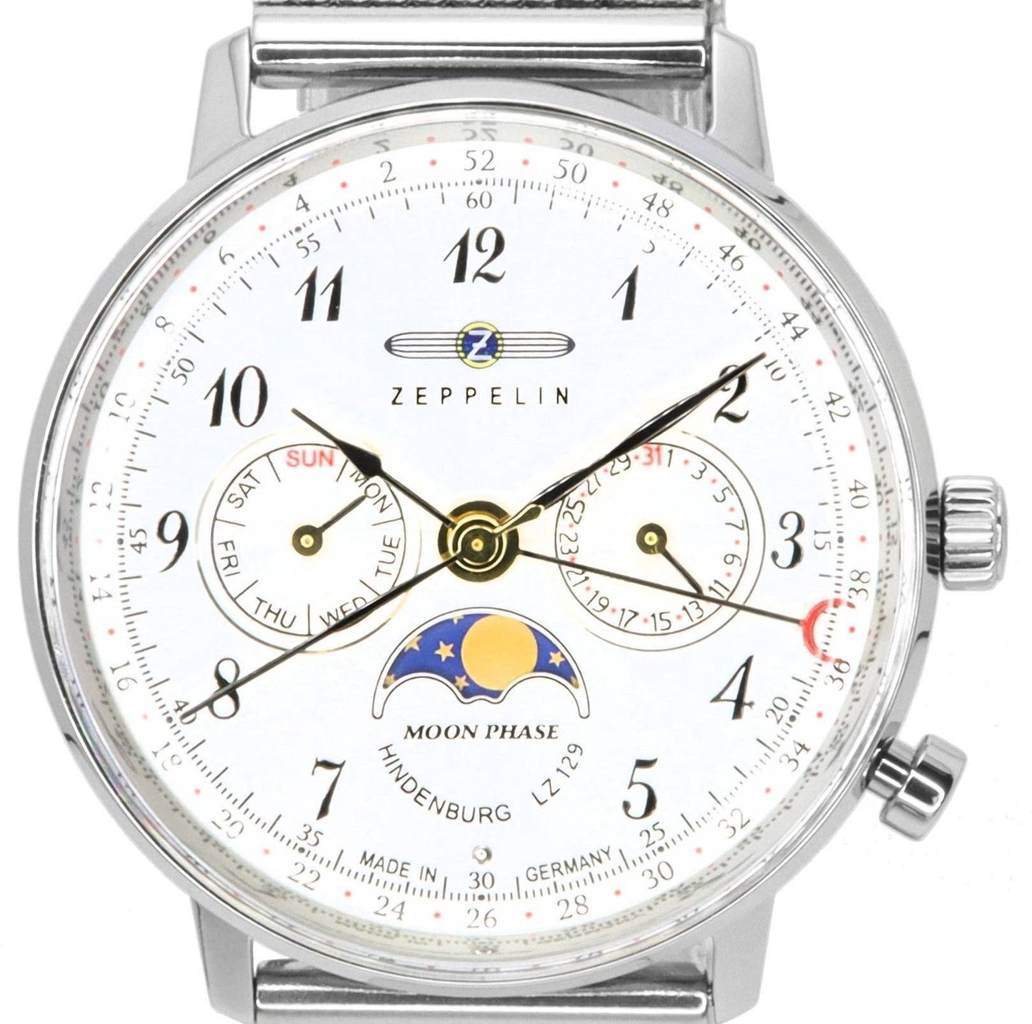 Zeppelin LZ129 Hindenburg Moonphase Silberfarbenes Zifferblatt Quarz 7037M1 Damenuhr