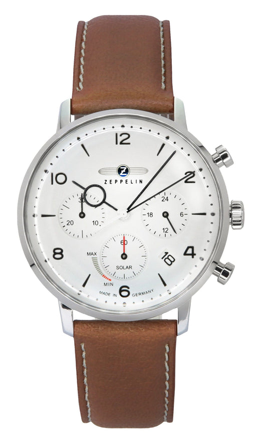 Zeppelin LZ129 Hindenburg Chronograph Brown Lederarmband Beige Dial Solar 80865N Herrenuhr