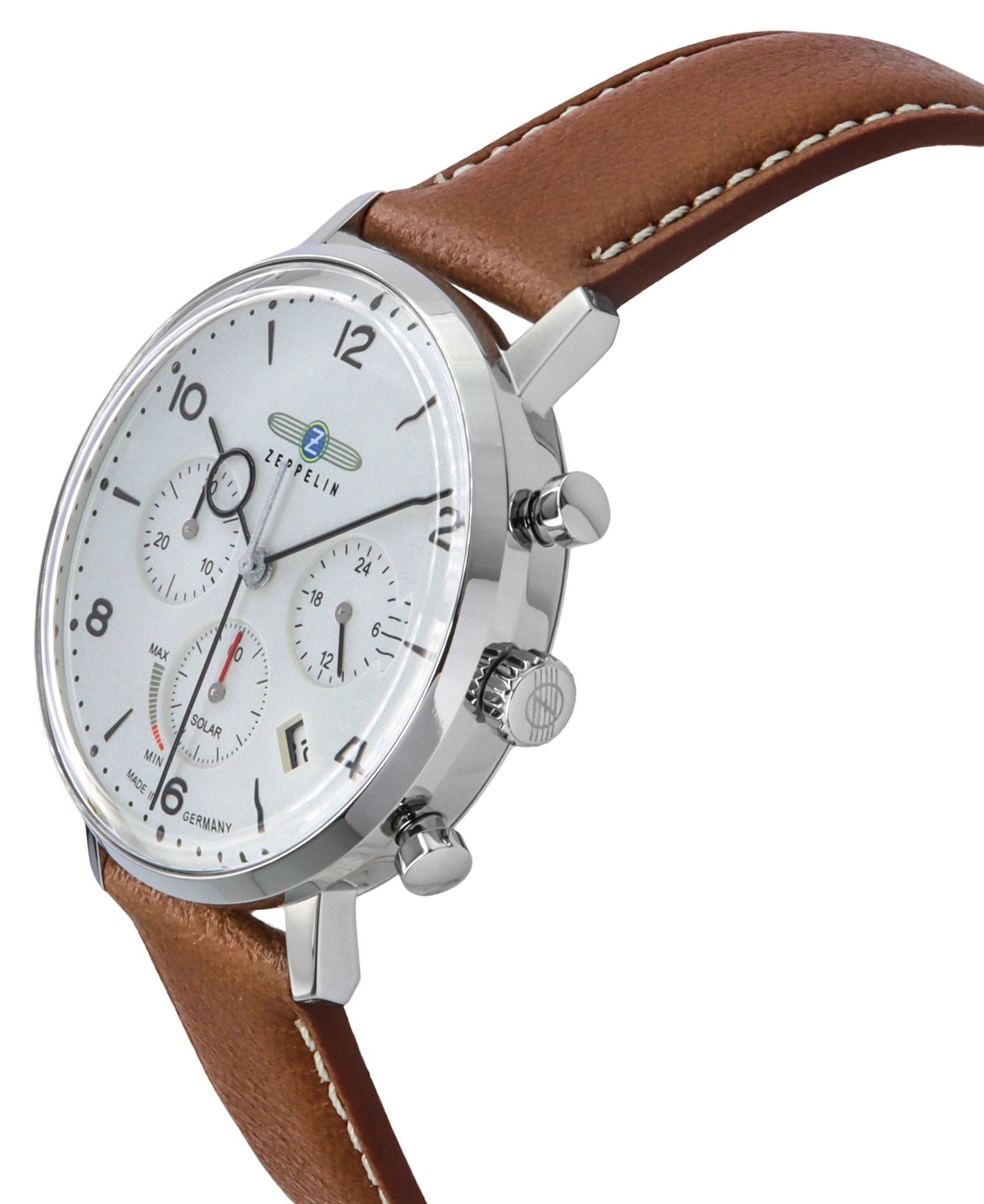 Zeppelin LZ129 Hindenburg Chronograph Brown Lederarmband Beige Dial Solar 80865N Herrenuhr