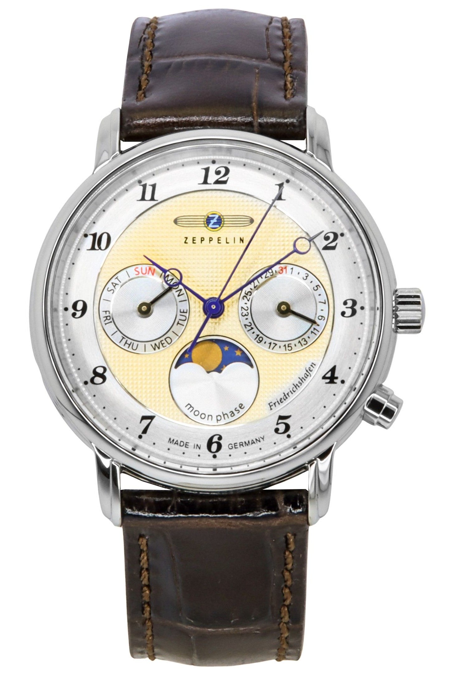 Zeppelin Friedrichshafen Lederarmband Gold Dial Quarz 85375 Damenuhr