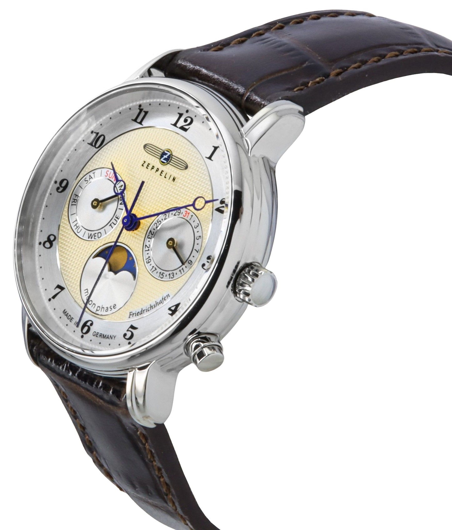Zeppelin Friedrichshafen Lederarmband Gold Dial Quarz 85375 Damenuhr
