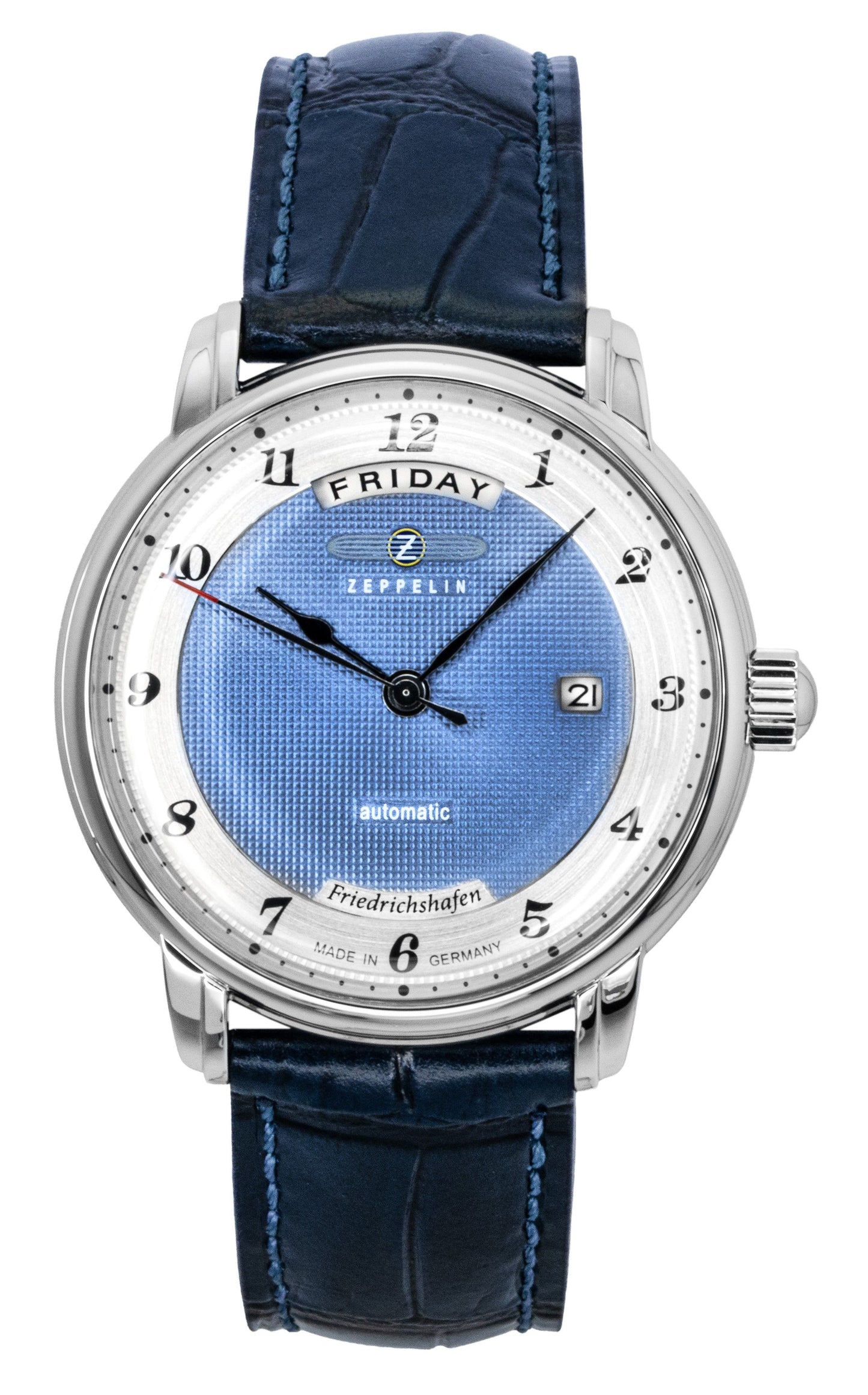 Zeppelin Friedrichshafen Blue Lederarmband Blaues Zifferblatt Automatik 85623 Herrenuhr