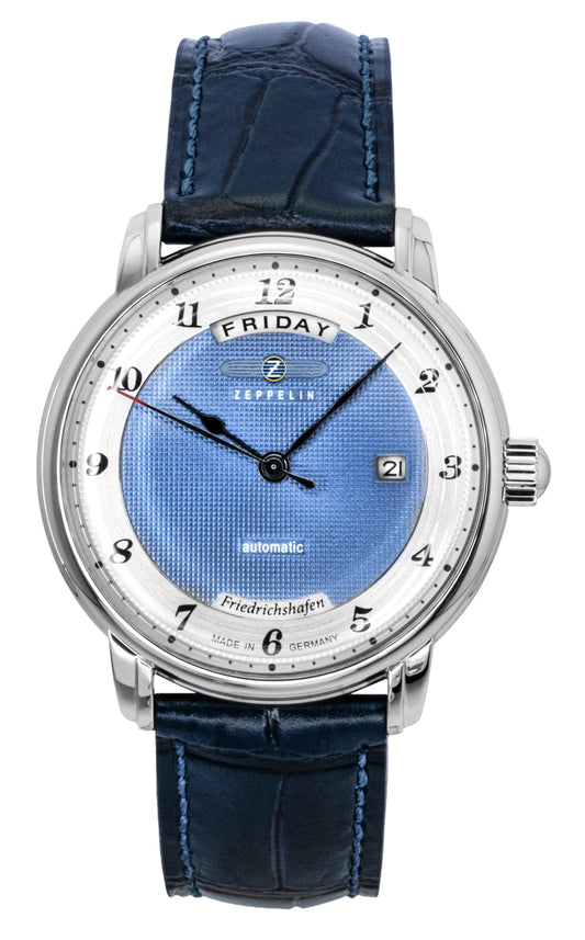 Zeppelin Friedrichshafen Blue Lederarmband Blaues Zifferblatt Automatik 85623 Herrenuhr